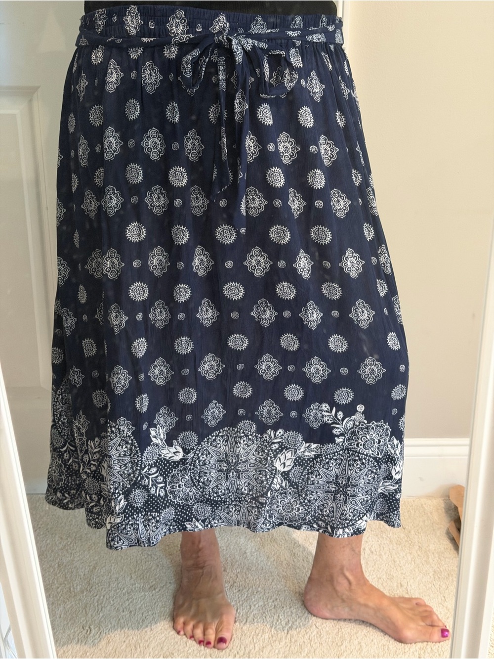 Westport Navy and White Printed Maxi Skirt with Drawstring Waist